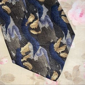 J. Garcia Banyan Trees II Series Fourteen Blue and gold abstract print necktie